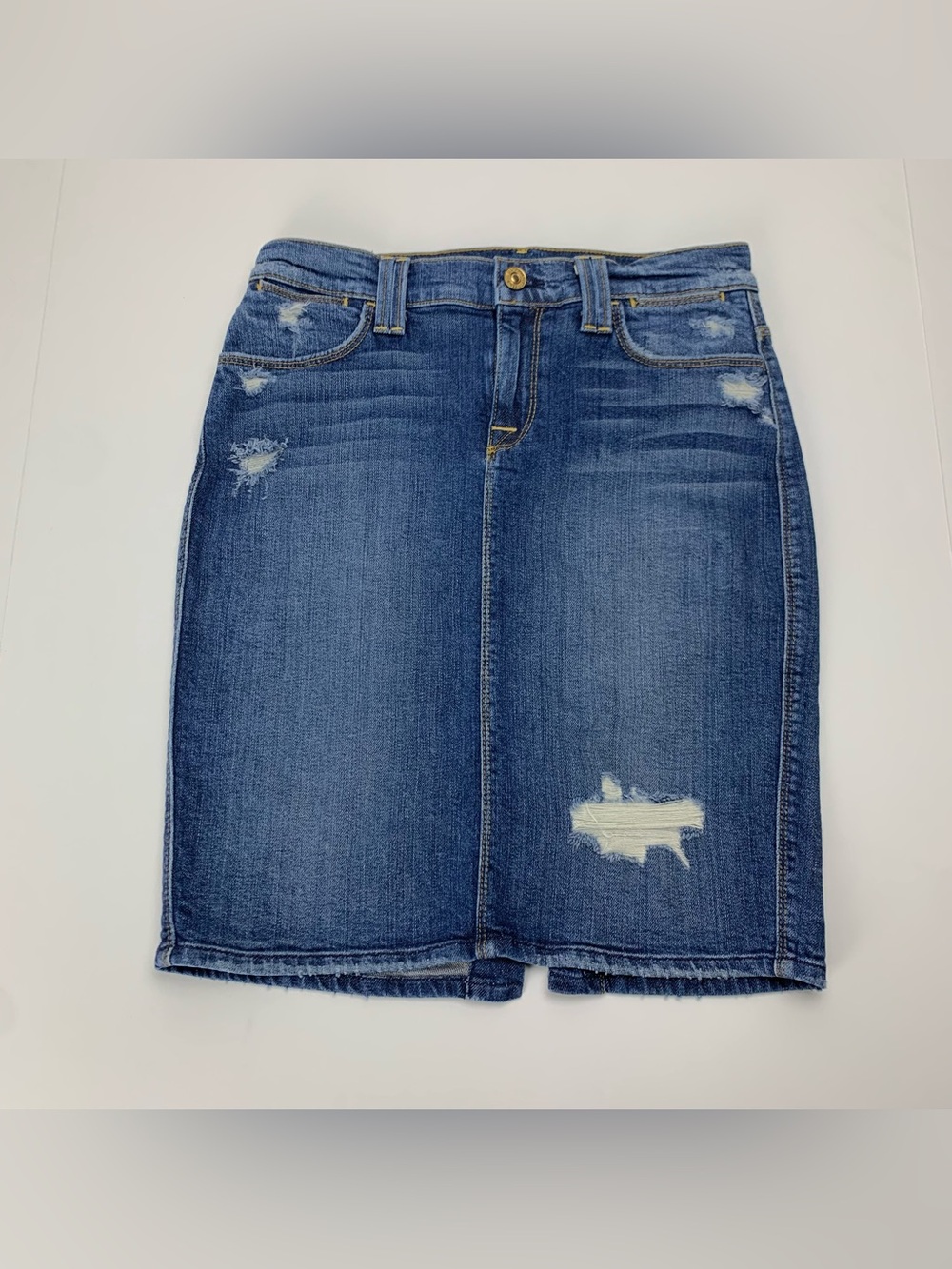 7 For All Mankind Jean Skirt Y2k Blue Denim Distressed Mini Womens Size 25